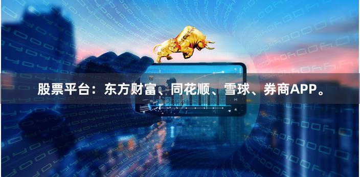 股票平台：东方财富、同花顺、雪球、券商APP。